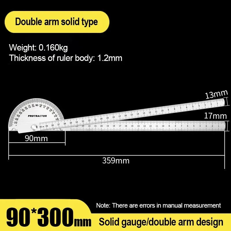 Stainless Steel Rotating Protractor 180° Angle Gauge Finder High Precision Metal Protractor Woodworking Metal Measuring Ruler