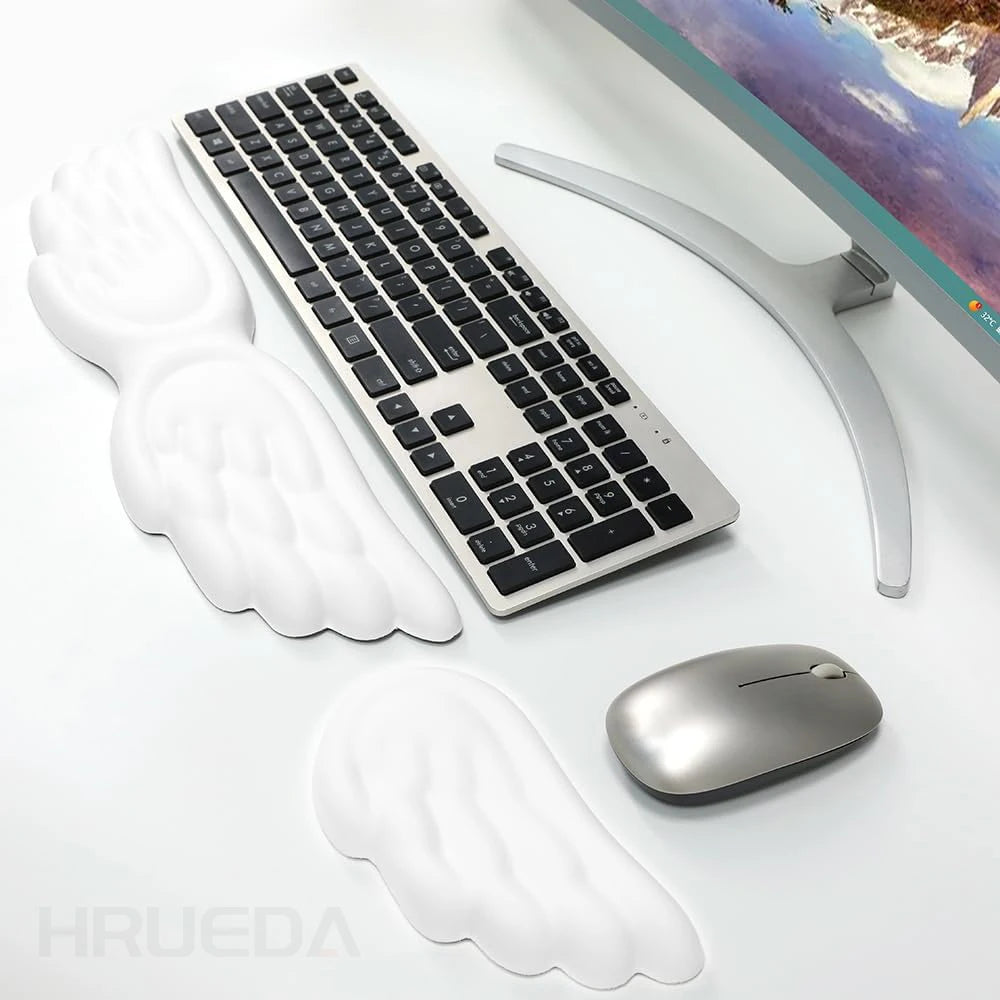 Mousepad Ergonomic Angel Keyboard Wrist Rest and Mouse Pad Set Reduce Wrist Pain for Office and Gaming Use Angel Wing, Memory Fo