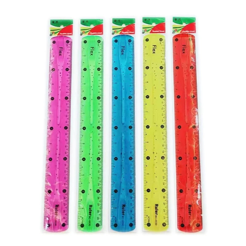 2Pcs Color Flexible Rulers Soft Bendable Plastic Rulers Duals Scale Bendable Flexible Rubber Rulers Clear Straight Ruler