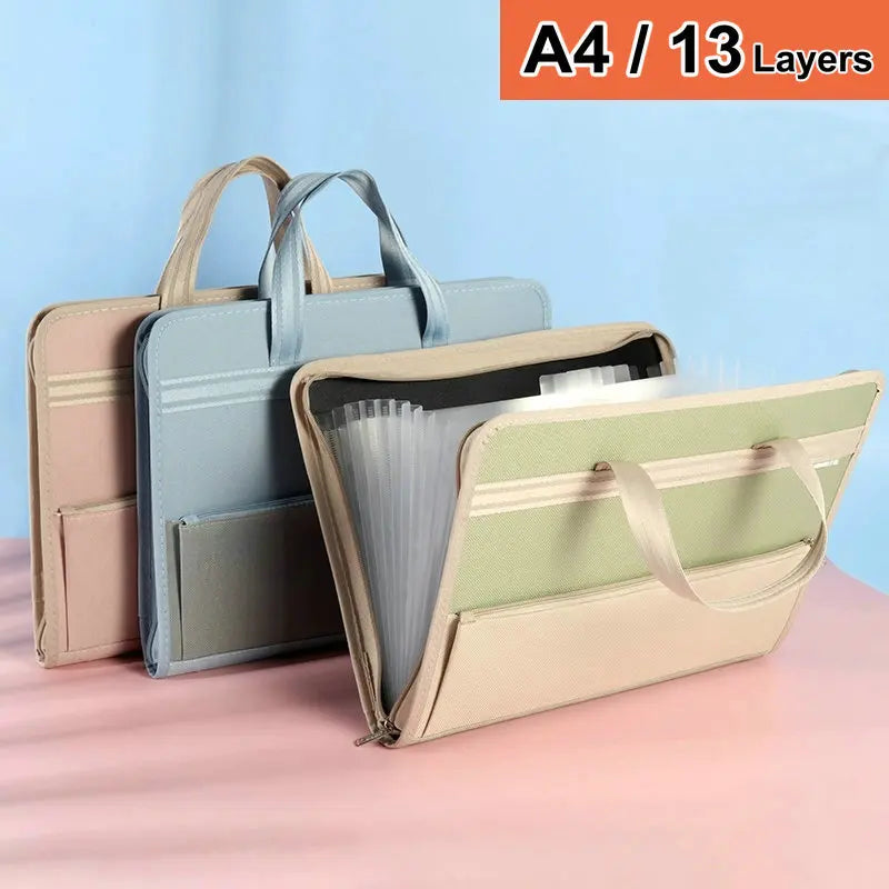 Portable Expanding File A4 Document Bag 13-layers Accordion File Organizer Paper Holder Oxford Fabric Paper Storage A4 File Bag