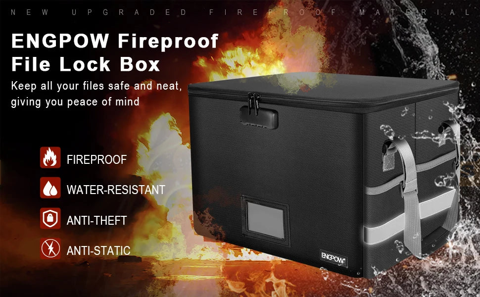 File Box with Lock,Fireproof Box File Storage Organizer Anti-Static Box,Collapsible Fireproof Document Box Filing Box with Handl