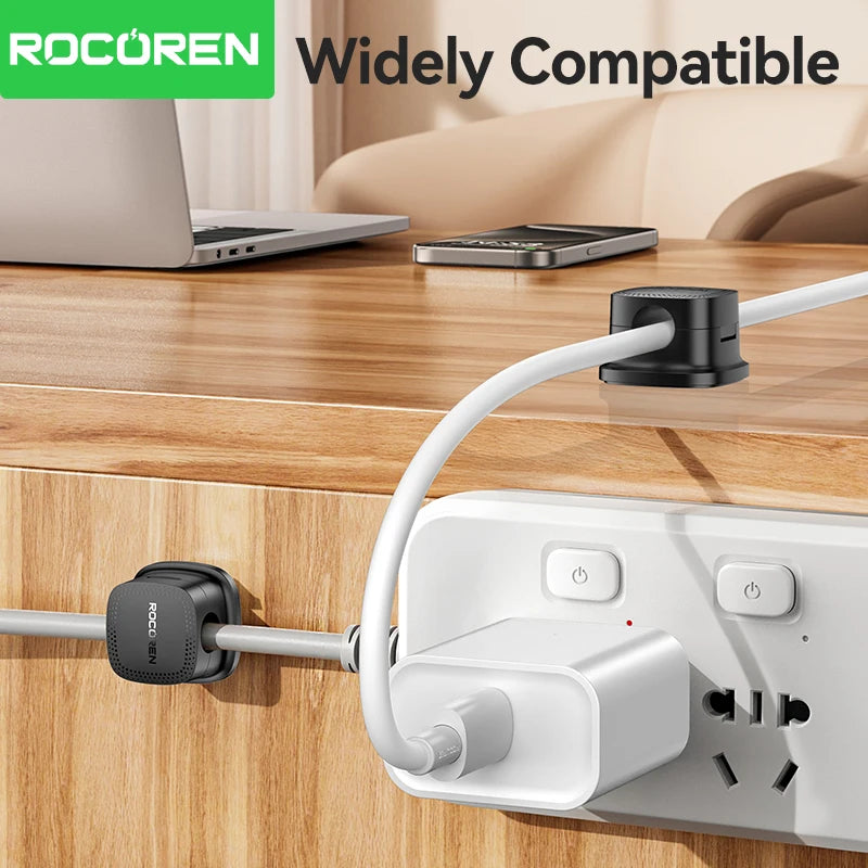 ROCOREN Magnetic Cable Organizer Self Adhesive Wire Holder Under Desk Adjustable Cable Management Wire Keeper Cable Holder Clips 6-30PCS