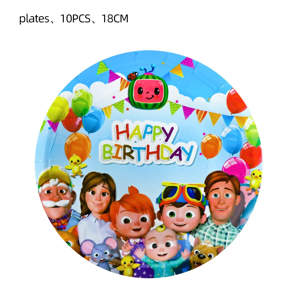 Cartoon Family Theme Birthday Party Decoration Disposable Set Tableware Plate Napkins Tablecloth For Kid Shower Supplies Puzzle