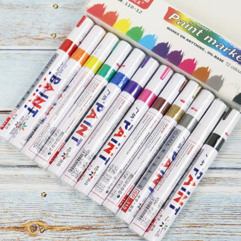 6/12 Pcs Paint Pen Metal Paint Pen Waterproof Colorful Oil-based Markers Industrial Marking Painting Graffiti Paint Oil Pen