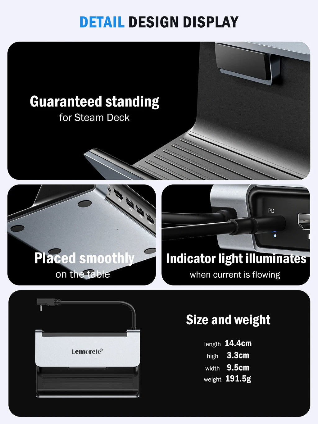 Lemorele X23L 6 IN 1 USB C Docking Station for Steam Deck 4K HDMI RJ45 1000M PD 100W Dock Switch for Projector PC TV USB C HUB