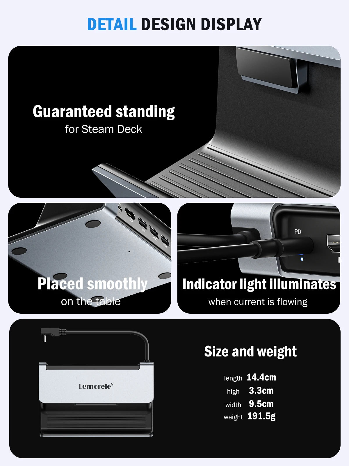 Lemorele X23L 6 IN 1 USB C Docking Station for Steam Deck 4K HDMI RJ45 1000M PD 100W Dock Switch for Projector PC TV USB C HUB