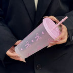 2/20pcs 24oz Reusable Party Cups with Straw & Lid Cute Bow Plastic Tumblers for Cold Drinks Home Office Outdoor Use Summer Gift