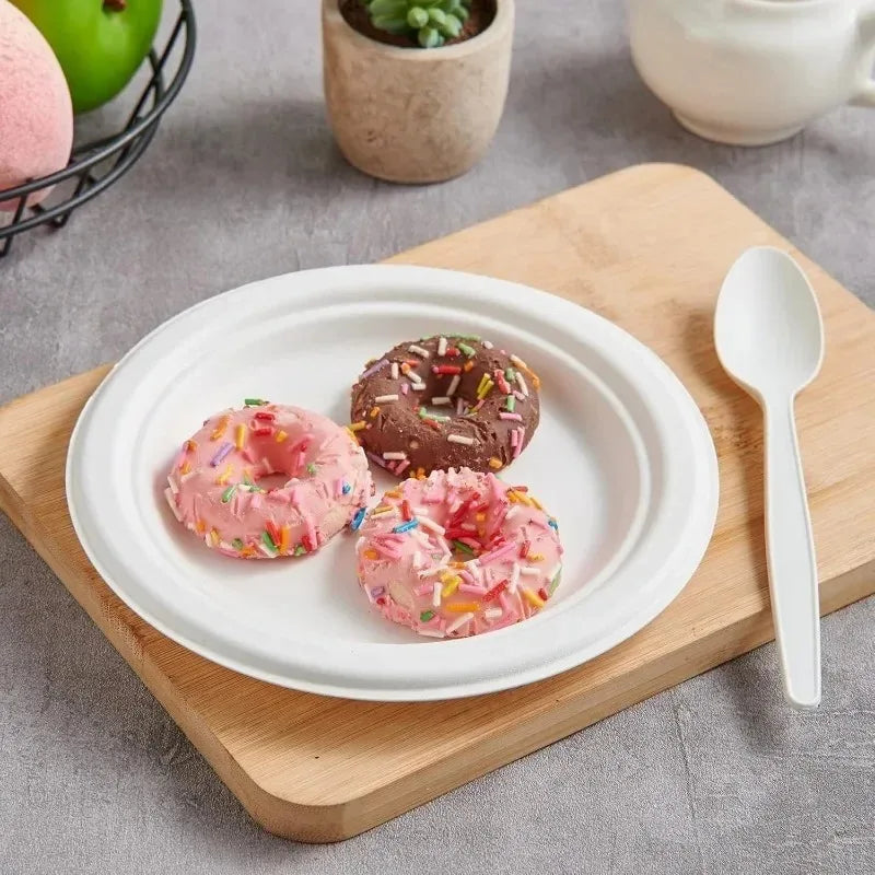 50PCS Disposable Round Plates Disposable Kitchen Dishes Barbecue Pasta Salad Noodle Desserts Restaurant Circular Paper Plates