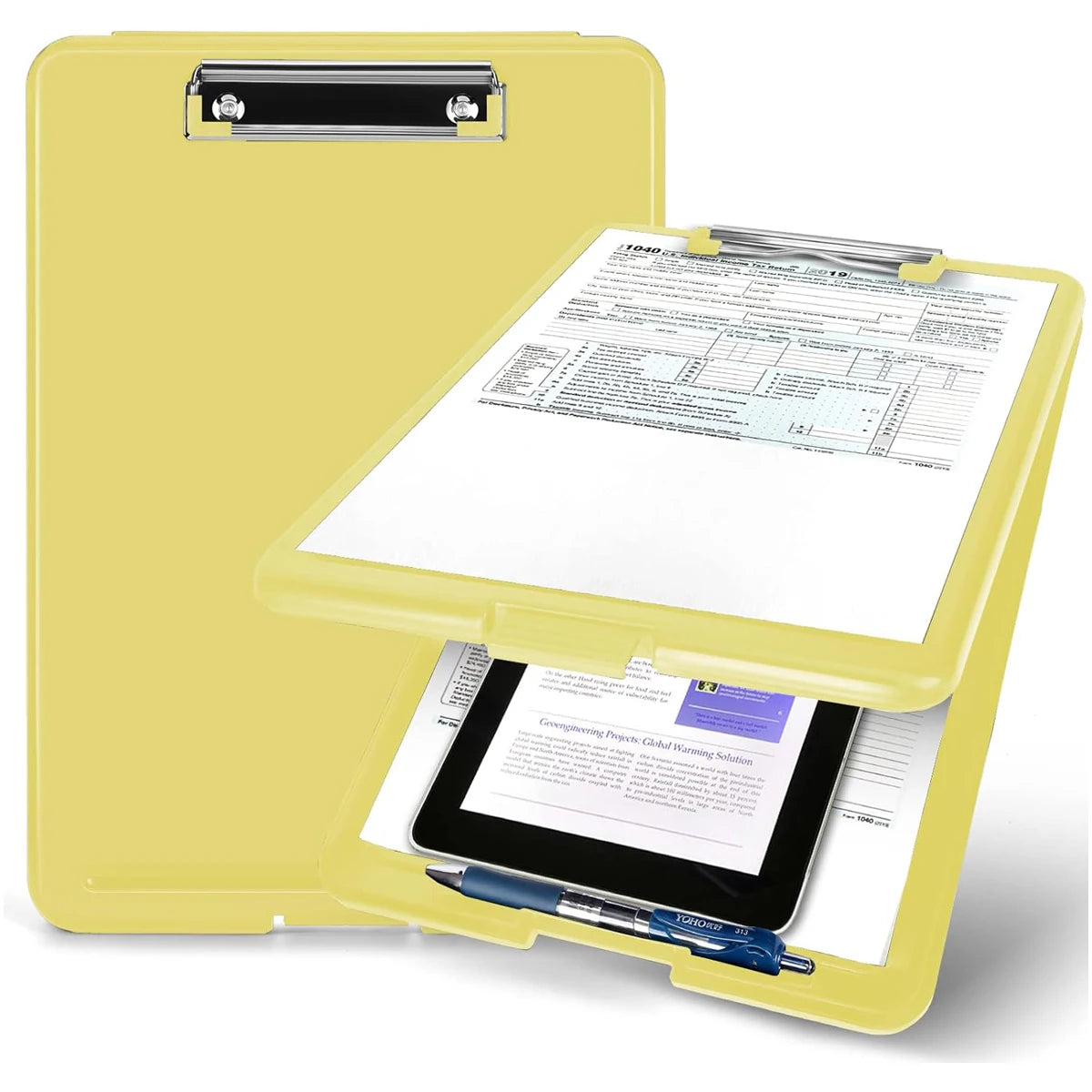 Clipboard with Storage (Multiple Colors Available) with Low Profile Clip, 9.5 x 13 Inch Sturdy Portable Writing Board, Foldable