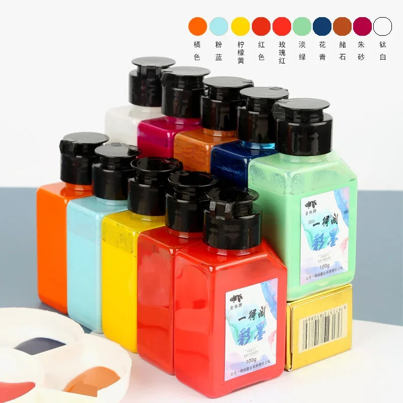 YIDEGE 100g Colored Liquid Sumi Ink for Professioanl Traditional Calligraphy Brush Painting Writing Traditional Artworks Manga