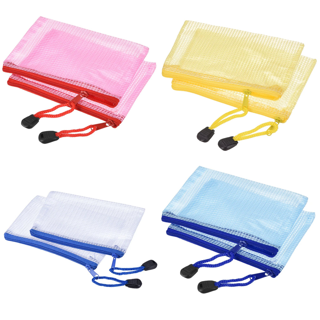 6Pcs Waterproof PVC Mesh Zipper Pouch A5/A6/B6/B8 Size File Document Pockets Bill Bags Folders for Office Home Stationery Supply