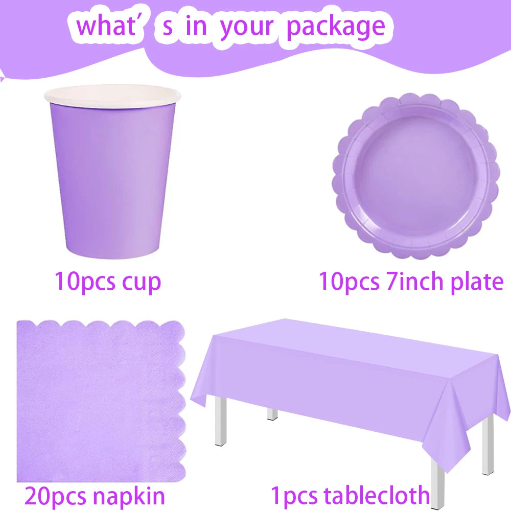 Light Purple Birthday Party Supplies Lavender Paper Cup Plate Napkin Tablecloth for Kids Birthday Wedding Baby Shower Decor