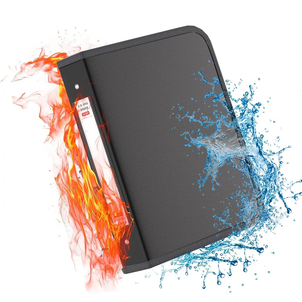 Fireproof Waterproof 3-Ring Binder Fireproof Round Binder with Zipper for Pens and 8.5*11-Inch 375-Sheet Paper (No Inserts)