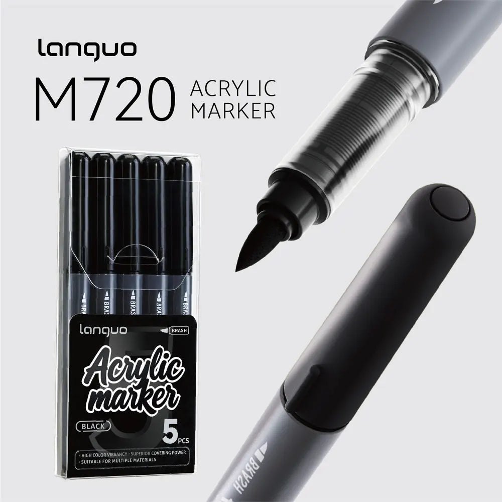 Languo 9pcs/box Soft Brush Acrylic Marker Pen Set，DIY Hand Drawn,Paint Art Markers pens,Student Graffiti Acrylic Paint Pens,M720