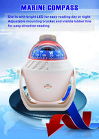 For Boat Yacht Car Waterproof Navigation Compass With Electronic LED Light White/Black Marine Sea Pivoting Marine Compass