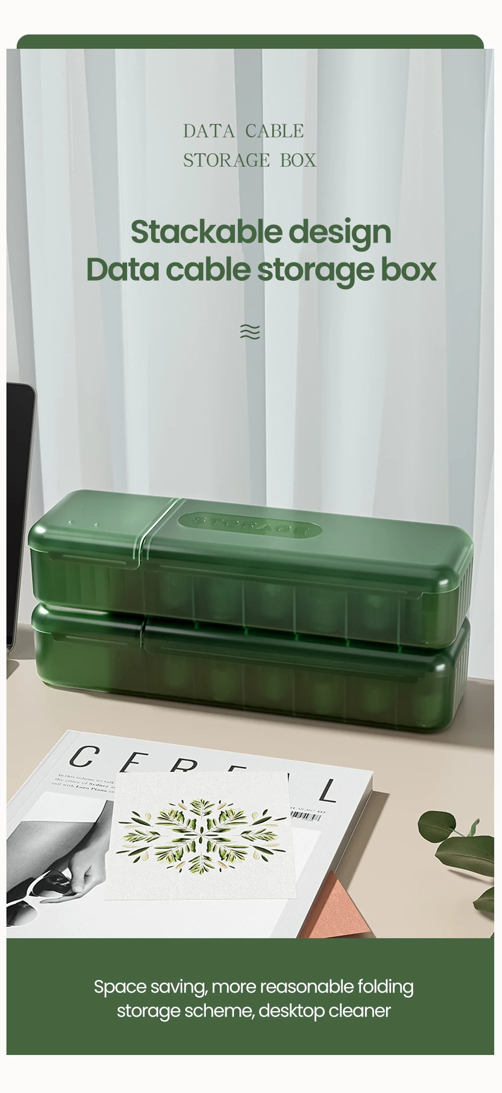 Cable Storage Box With 7 Compartments Organizer Charger Cord Storage Box Reusable Cable Storage Case Management for Home Travel