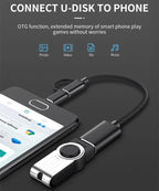 2-in-1 Micro USB USB C to USB3.0 OTG Cable Adapter New Condition Type C Male USB Female Converter MacBook Pro Charging Function