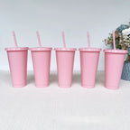 5pcs 24oz PP Colorful Straw Cup Large Capacity Milk Tea Cup for Iced Coffee Cold Drinks Travel Office Party