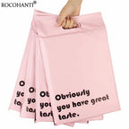 100x Custom LOGO Poly Mailing Bag Pink Mailers Envelopes Plastic Postal Bag Shipping Packages with Handle for Clothing Packaging