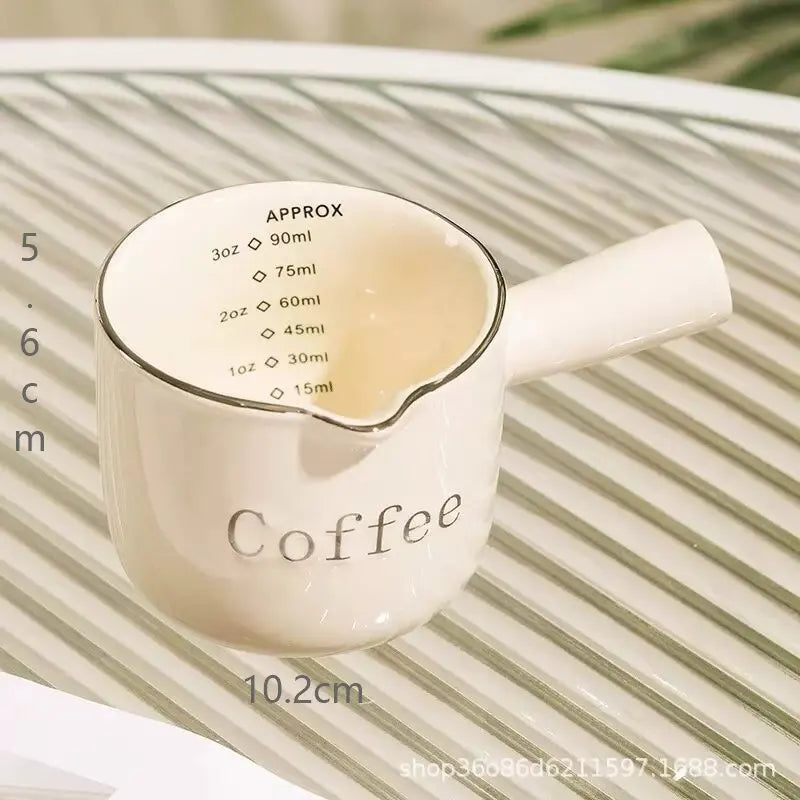 Espresso Coffee Ceramic Small Milk Cup Wth Scale Coffee Measuring Cup Extraction Cup With V-Shaped Mouth Pitcher