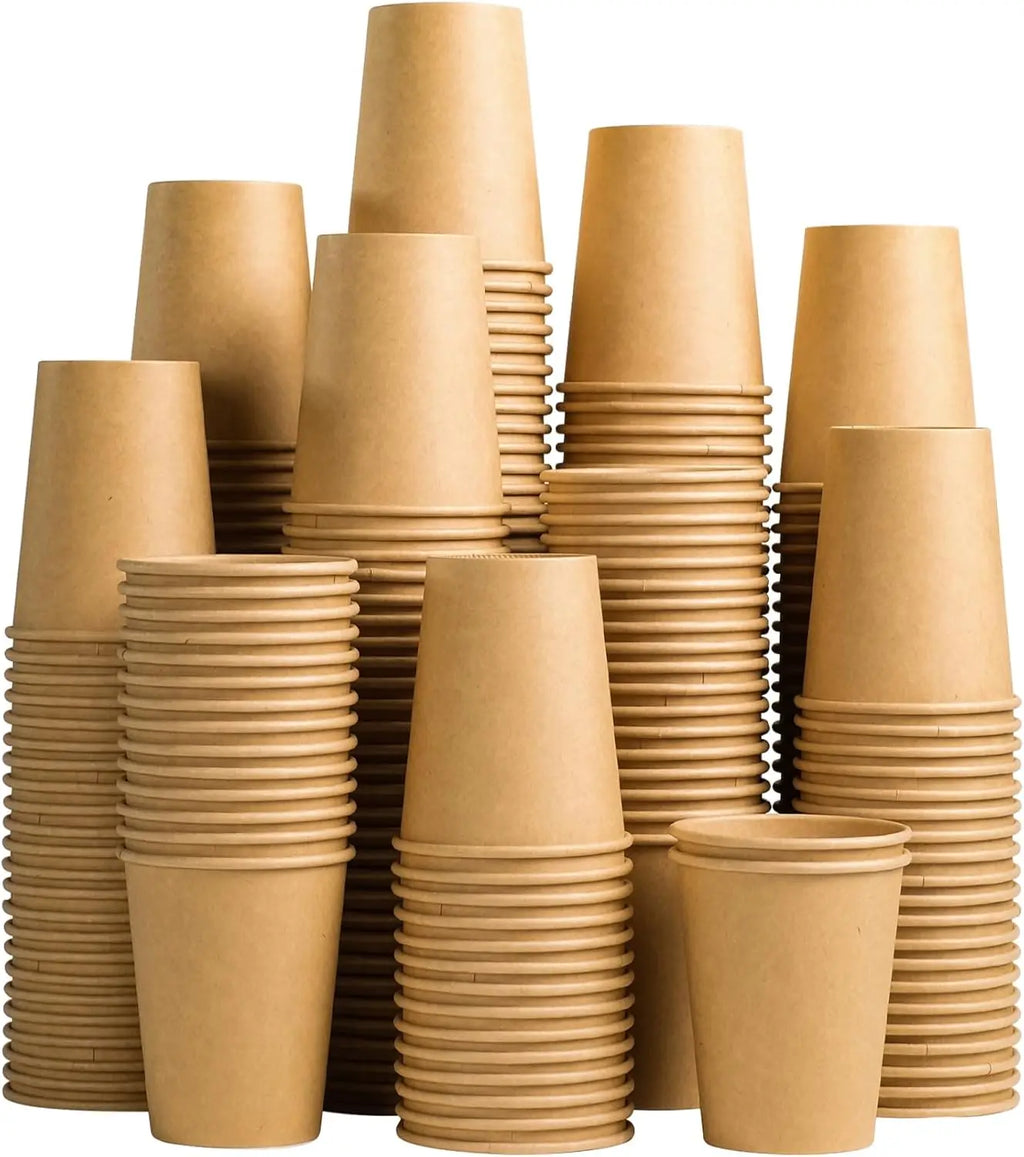 8 oz Bamboo Fiber Paper Cups Brown Kraft Disposable Coffee Cups Unbleached Cups for Hot/Cold Beverage Party Picnic Travel Events