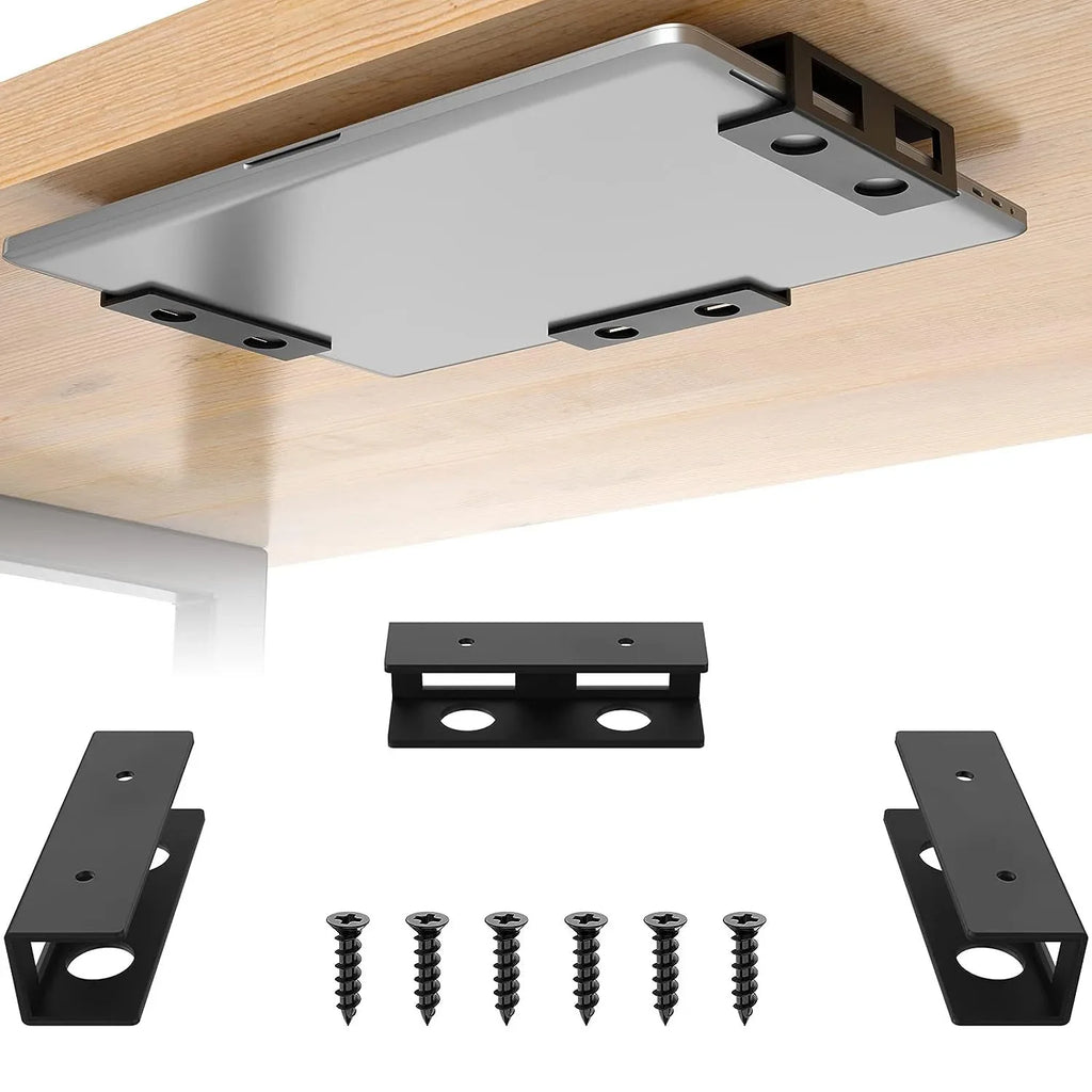 Under Desk Laptop Mount Metal Under Desk Shelf Holder for Laptop for Mac Mini Macbook Keyboard with Anti-Scratch Silicone