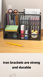 7 Compartment Metal Mesh Desktop Organizer with Drawer Pen Pencil Holder Stationery Storage for Home Office School Students Dorm