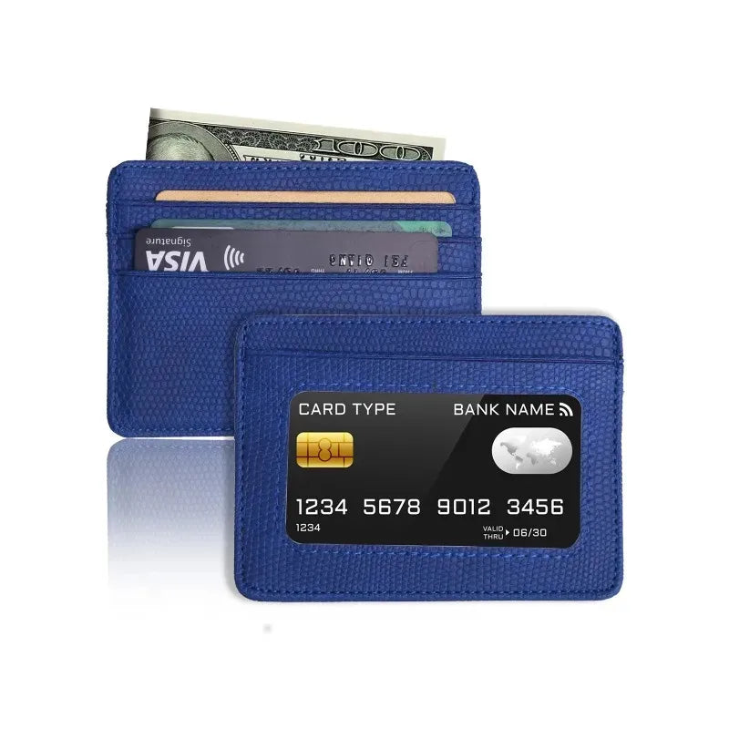 Minimalist Ultra-Thin Transparent ID Window Leather Card Holder – Unisex Compact Credit Card Wallet