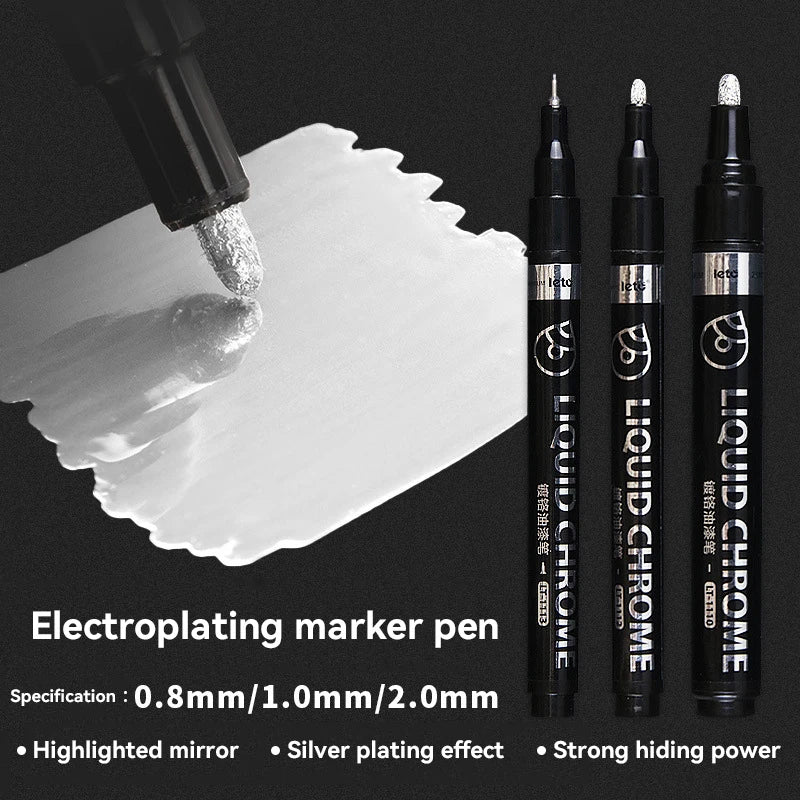 1-6pcs Chrome Pen Marker Mirror Waterproof DIY Reflective Paint Repair for Rock Ceramic Glass Metallic Gold/Silver 0.8/1/2mm Nib
