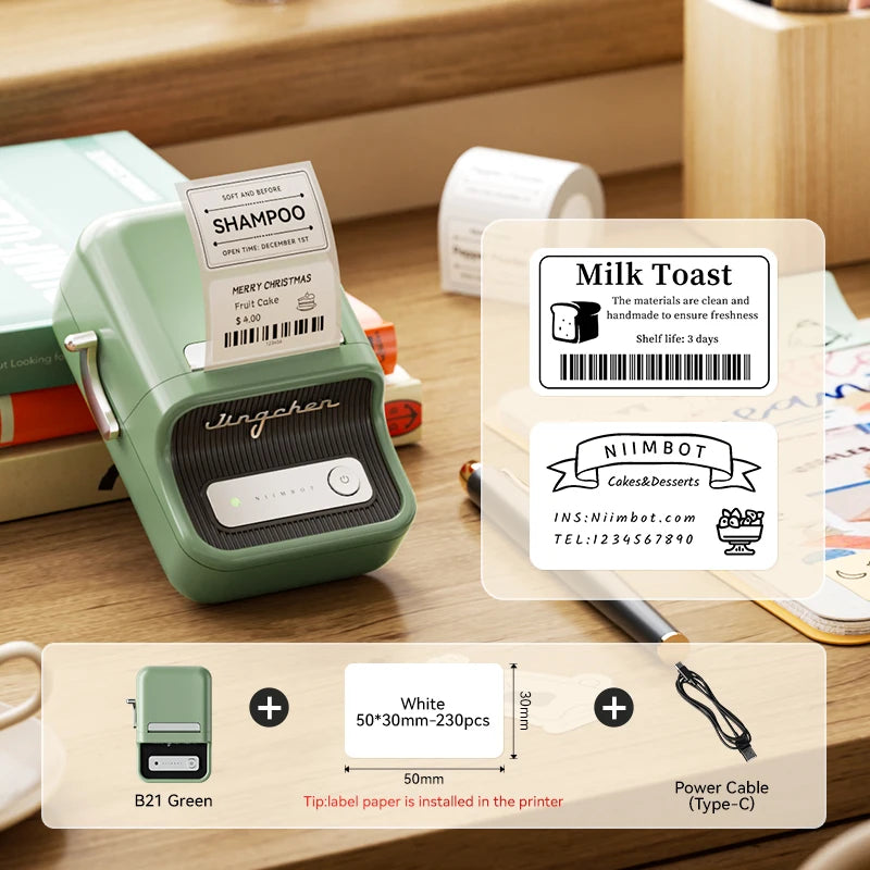 NiiMbot B21 Mini Thermal Printer Wireless Barcode Label Maker Bluetooth Portable Adhesive Label Printers for Office Commercial