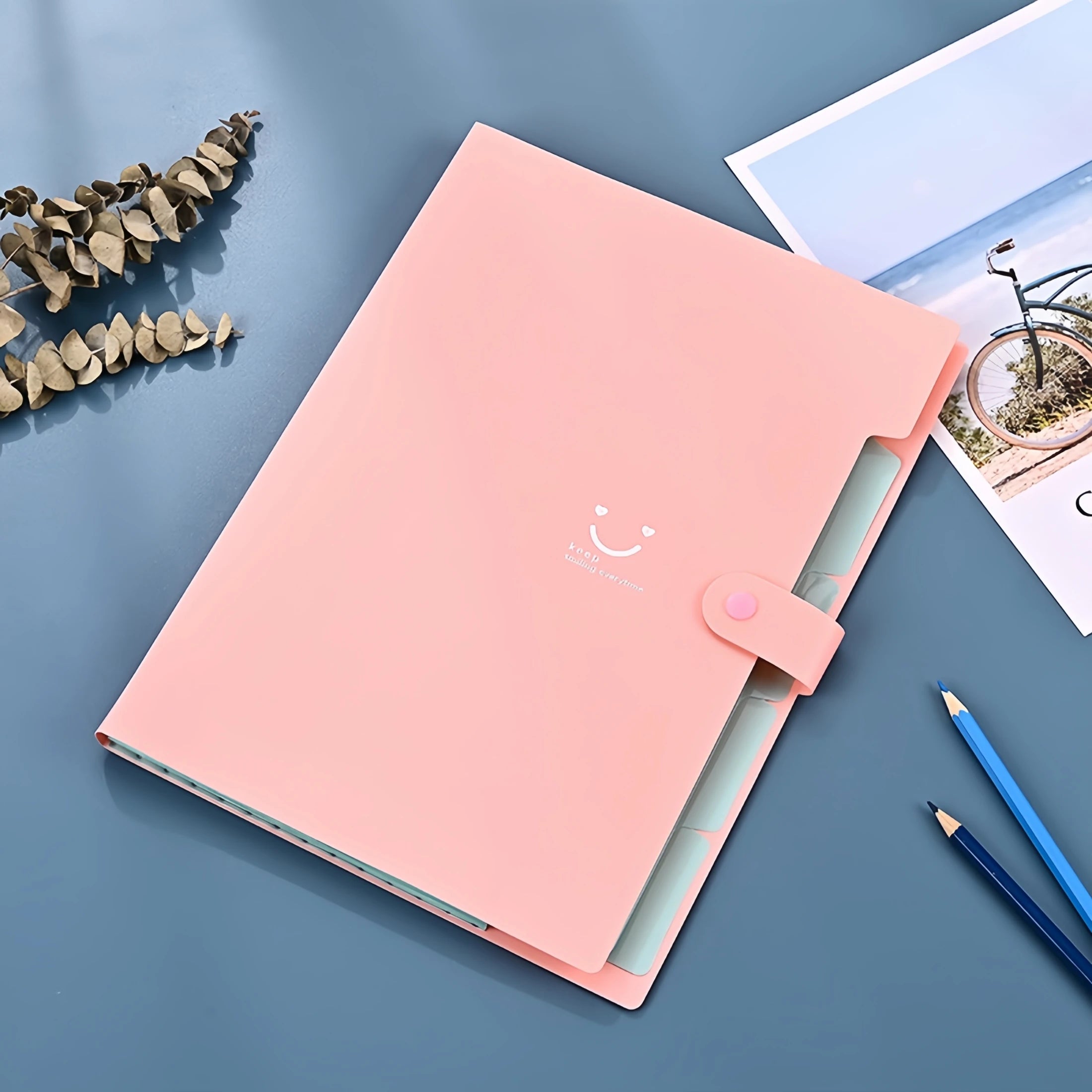 New Minimalist Accordion Bag For Cute And Smiling File Storage, With Multiple Layers.