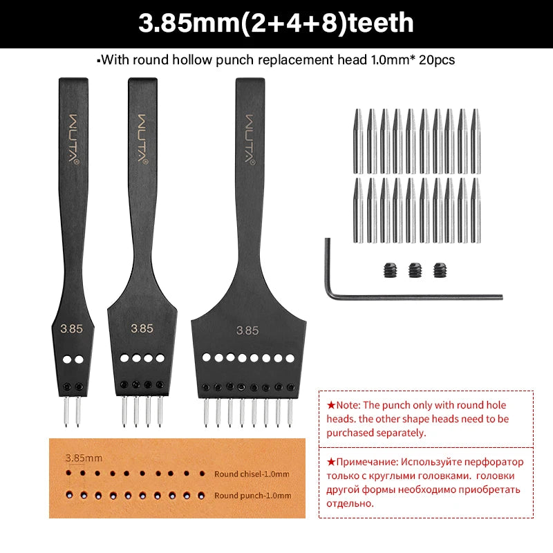 WUTA 3G Leather Punches Head Replaceable Pricking Iron Removable Diamond Olive Round Hole French Style Chisel DIY Craft Tools