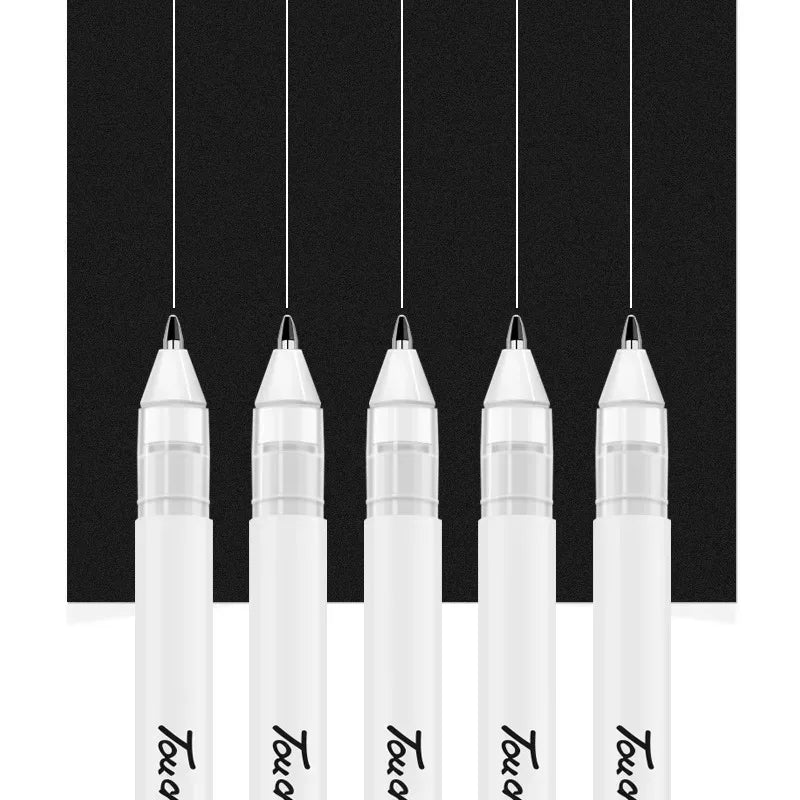 5Pcs White Manga Marker Pens Set 0.8mm Permanent Ink Waterproof Art Brush Pen for Scrapbooking Black Paper Drawing Tire Pen