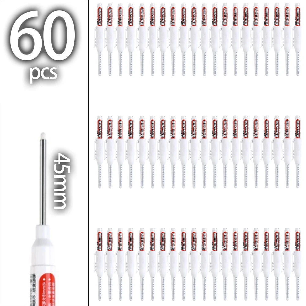 4-60Pcs 45mm Long Nib Head Carpenter Pen Deep Hole Marker Pens Black/Blue/Red/White for Measuring Woodworking Hand Tools