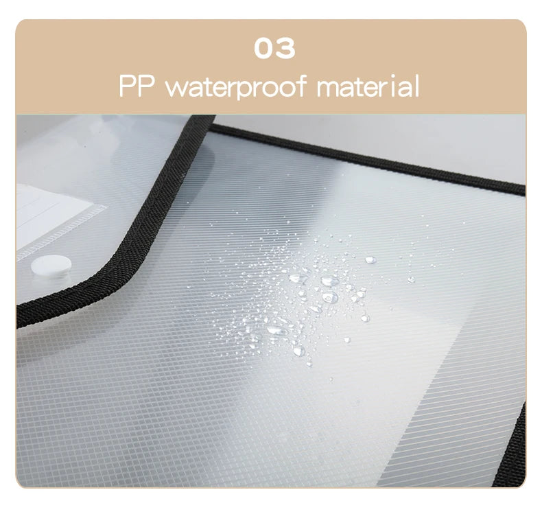 1Pcs Transparent A4 Waterproof File Folder with Press Button Plastic Document Bag for Data Storage Office Supplies