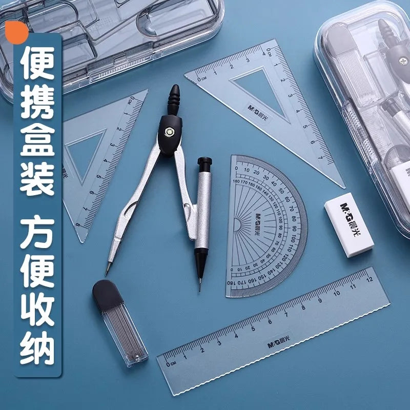 M&G Stainless Steel Compass Set - Geometry Math Tools with Rubber Ruler Carpenter Student Cartography Drawing School Supplies