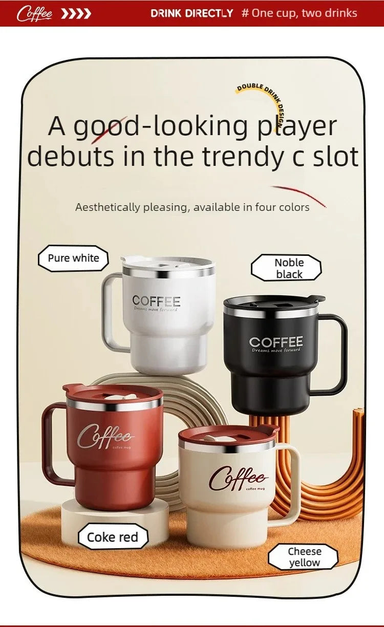 WORTHBUY 304 Stainless Steel Double Wall Insulated Coffee Cup With Handle Portable Students Leak-proof Water Cup Milk Coffee Mug