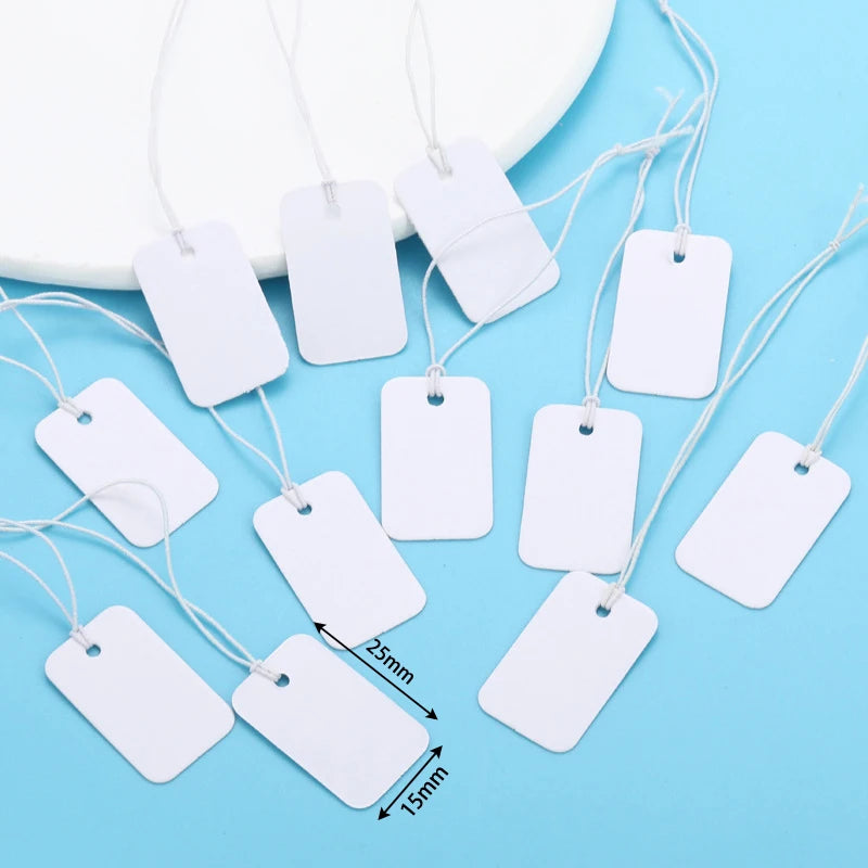 100pcs Paper Rectangular Blank Labels With String For DIY Watch Bracelets Necklaces Earrings Jewelry Display Price Tags Cards