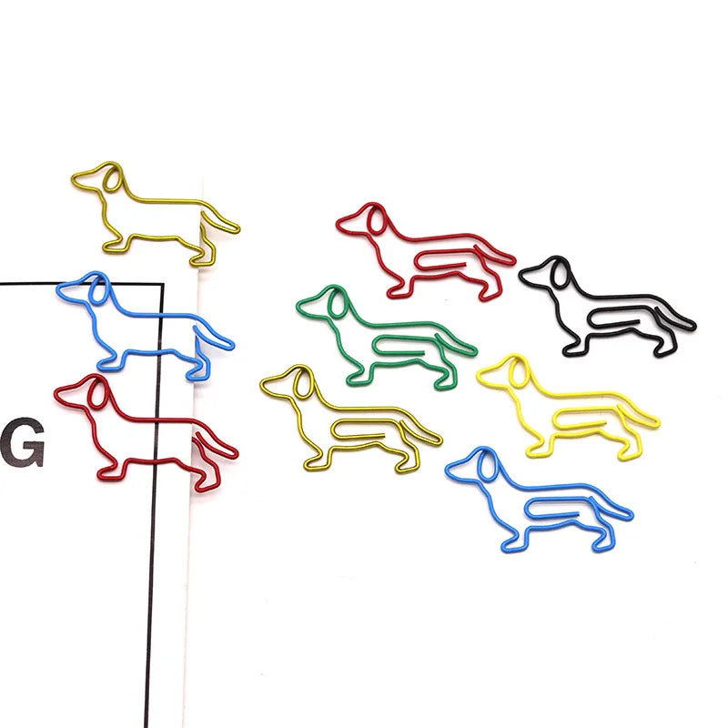 10-100pcs Creative Colorful Dachshund Paper Clips Cartoon Creative Metal Animal Special-shaped Bookmark Clip Paper Clamps