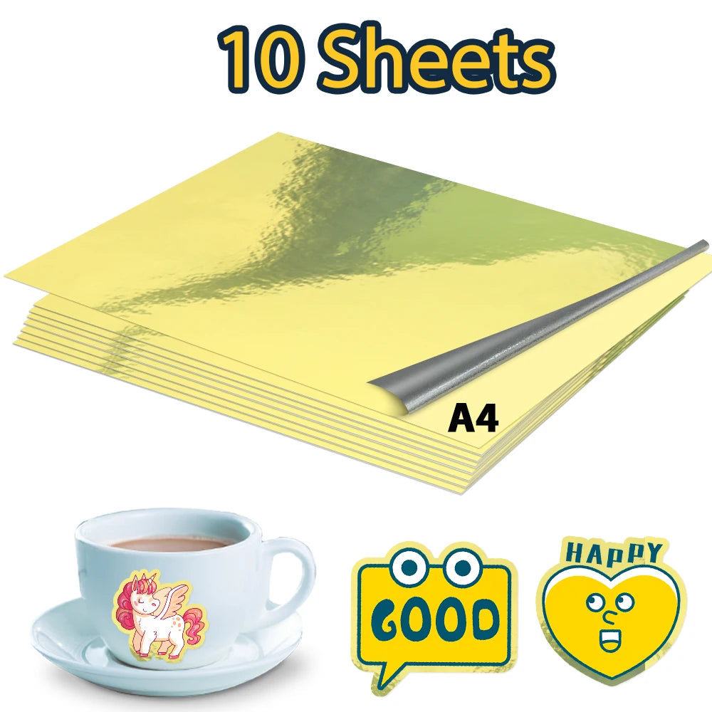 10Sheet Silver Printable Vinyl Sticker Paper A4 Printer Copy Paper Transparent White Sticker Paper DIY Crafts for Inkjet Printer