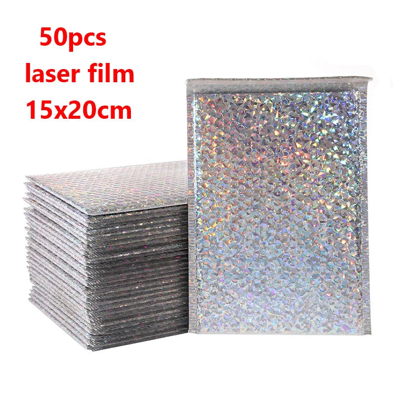 50PCS Aluminized Film Bubble Mailer Gold Mailing Envelope Waterproof Courier Bag Padded Bubble Envelopes Pack Bag for Shipping
