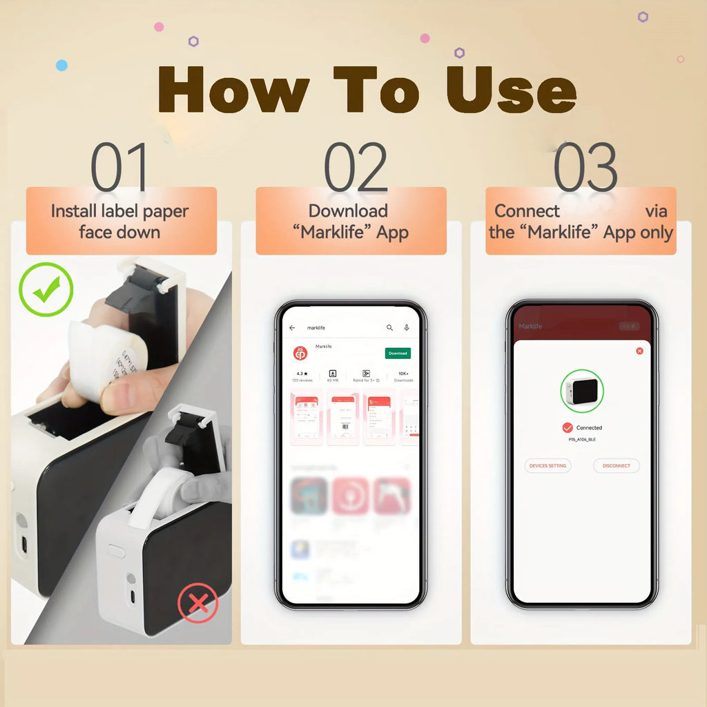 Marklife P15 Label Printer Portable Thermal Printer Inkless Mini Sticker Maker With Adhesive Label Printer As D11/D110/Q30 Print