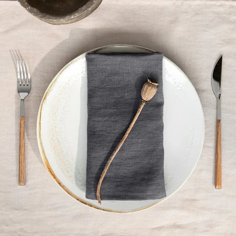 High Quality 100% Linen Napkins Restaurant Wedding Dinner Solid Color Cloth Pure Linen Classical Custom Home Table Napkin