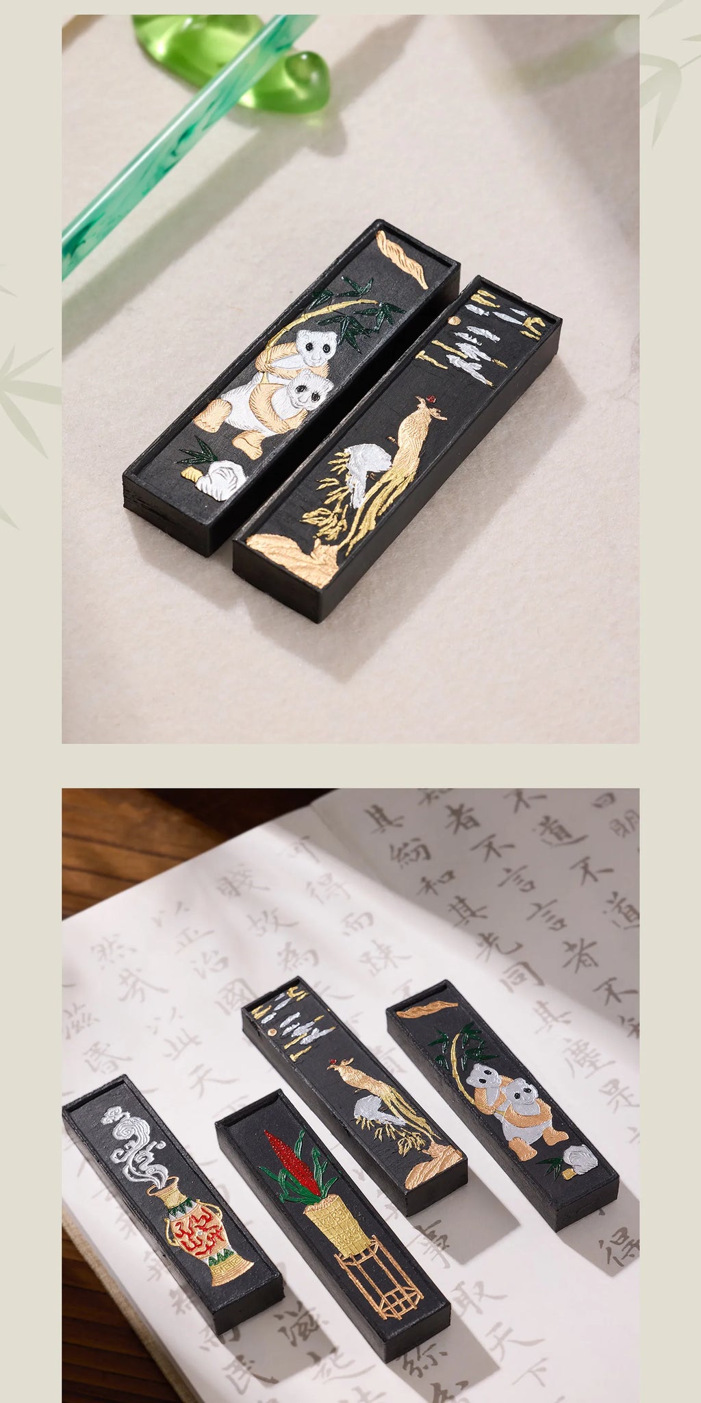 Pine Soot Solid Ink Stick Chinese Traditional Sumi Ink Stick Handmade Ink Block Stick for Calligraphy Painting Practice Art Tool