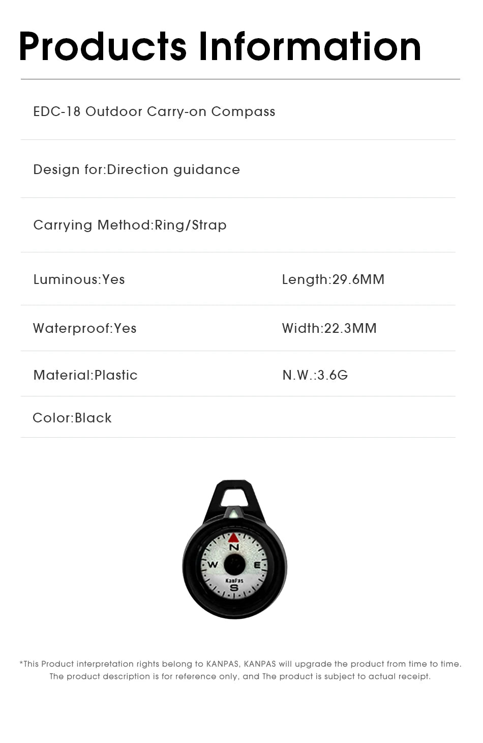 Kanpas EDC Outdoor Compass with Luminous / High Quality Compass / Outdoor Compass / Adventure Compass / K18 / K25