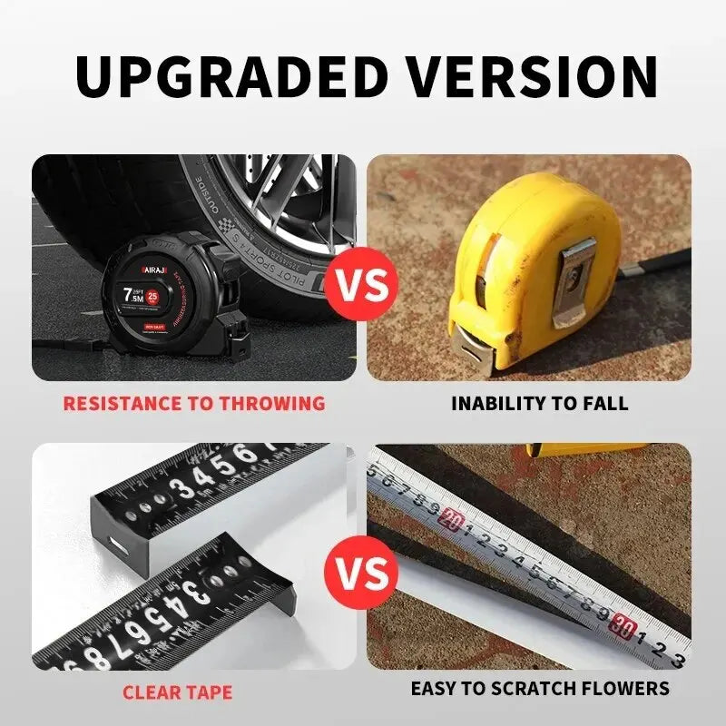 AIRAJ 7.5/5/3M Tape Measure High Carbon Steel Thickened Frosted Anti Drop Shell High-Precision Portable Manual Measuring Tool