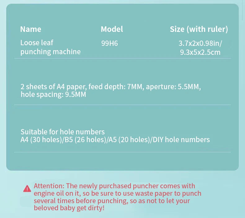 New 6 Holes Hole Puncher A4 A5 B5 Loose Leaf Paper Hole Punch Standard Hole Punch DIY Office Binding Tool Office School Supplies