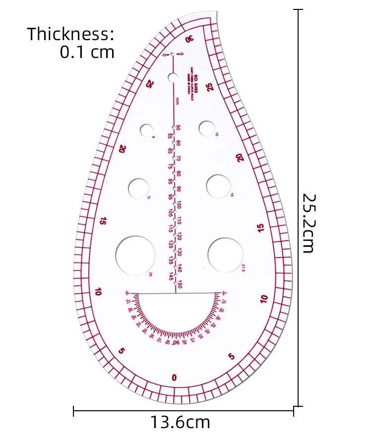 Empire sewing ruler and French curve, used for pattern making drafting, transparent plastic fashion designer ruler pieces assemb