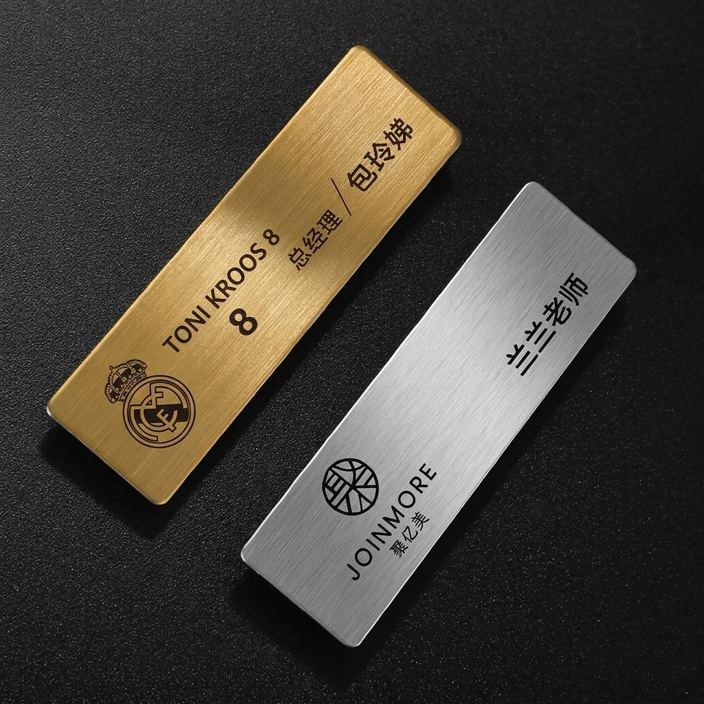 7*2cm Customize Logo/Name Stainless Steel Nametag Brooch with Brushed Finish Customize Company Brand Employee Identification