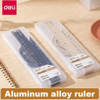 Deli 4Pcs Student Stationery Set Triangle Ruler Straight Ruler Grid Ruler Angle Measuring Tool Aluminum Alloy Material